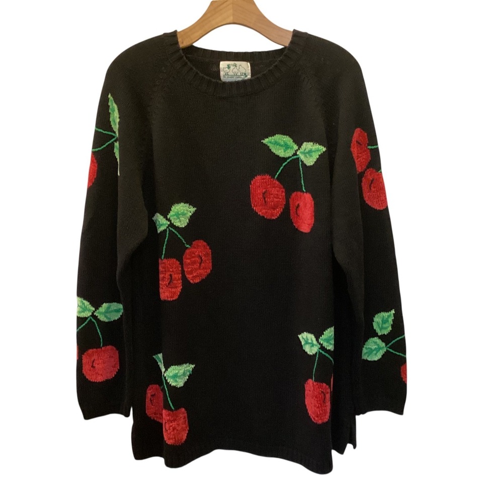 The Quacker Factory Black Cherry Knit Sweater Womens 1X Vintage Style Pullover